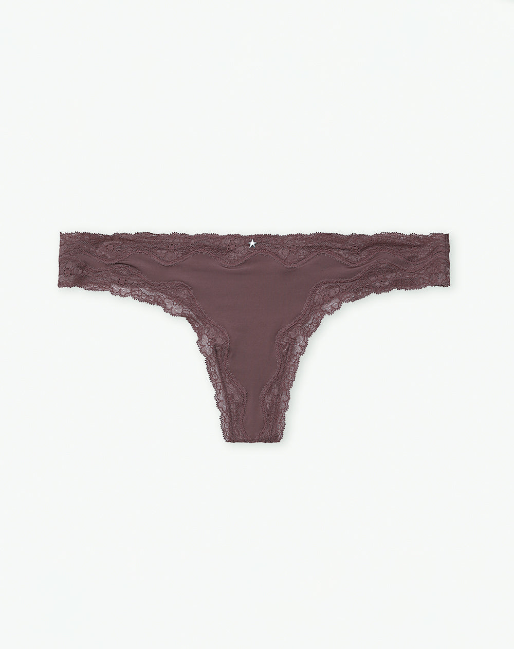 Panty tipo tanga microfibra encaje en cintura y pierna palo de rosa