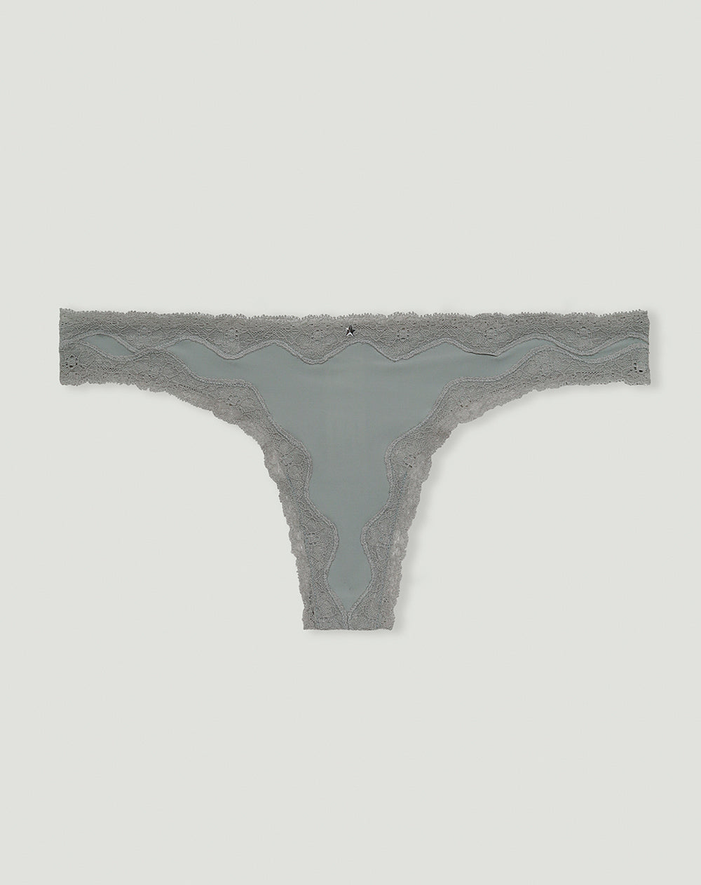 Panty tipo tanga microfibra encaje en cintura y pierna verde