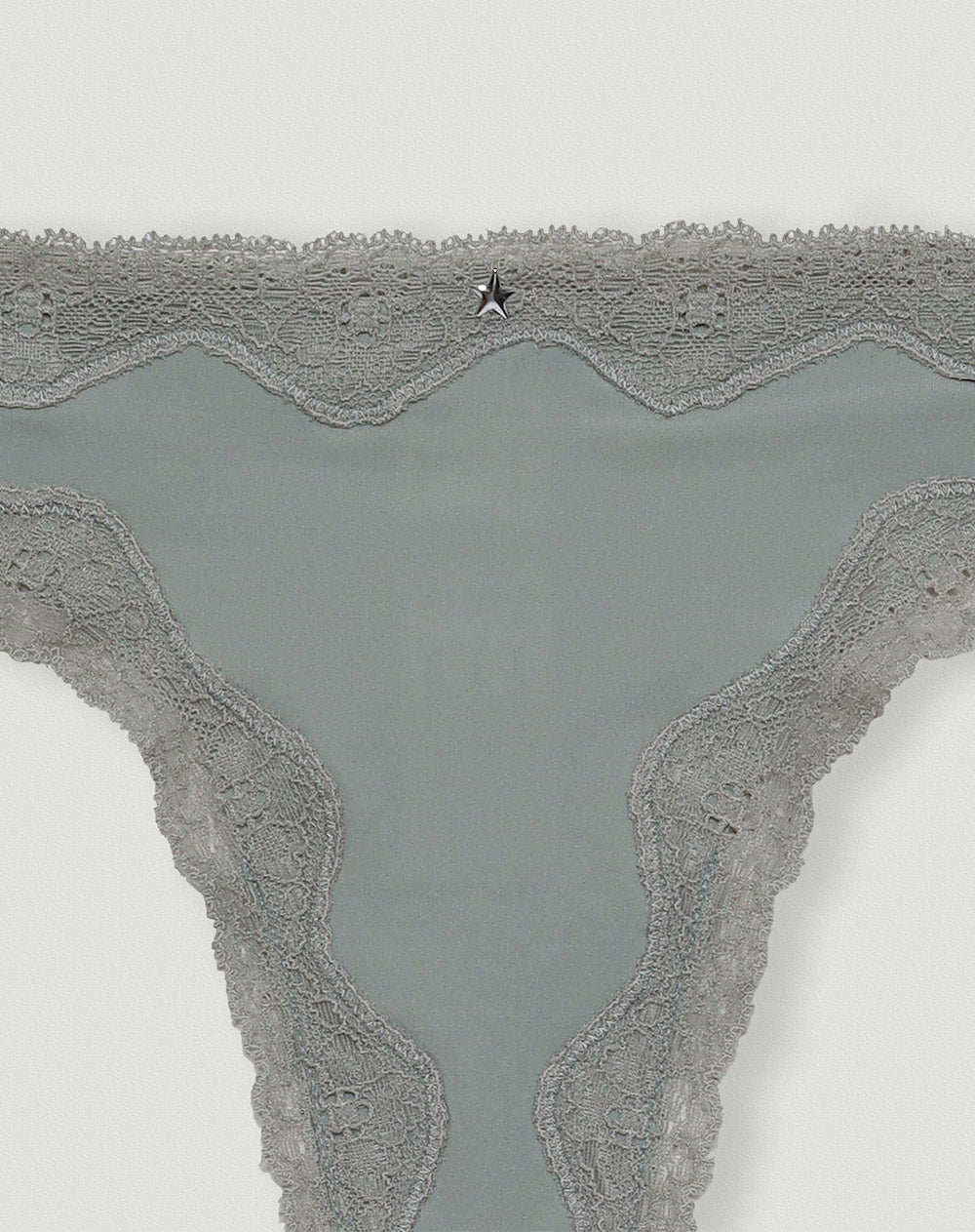 Panty tipo tanga microfibra encaje en cintura y pierna verde