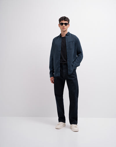 Camisa manga larga holgada algodón azul hombre