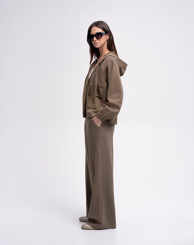 Pantalón confort tiro alto café mujer