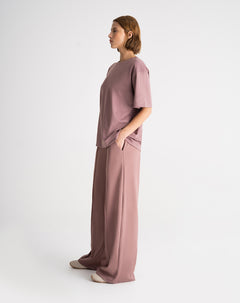 Pantalón bota ancha tiro medio algodón palo rosa mujer