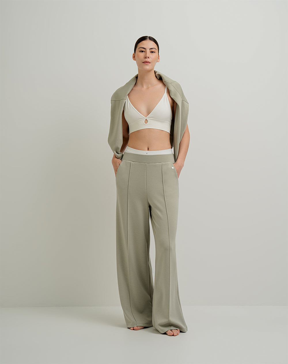 Pantalón tiro alto verde para mujer