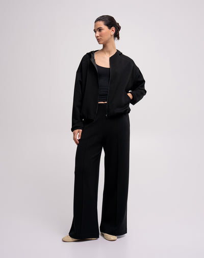 Pantalón confort wide leg tiro medio negro mujer