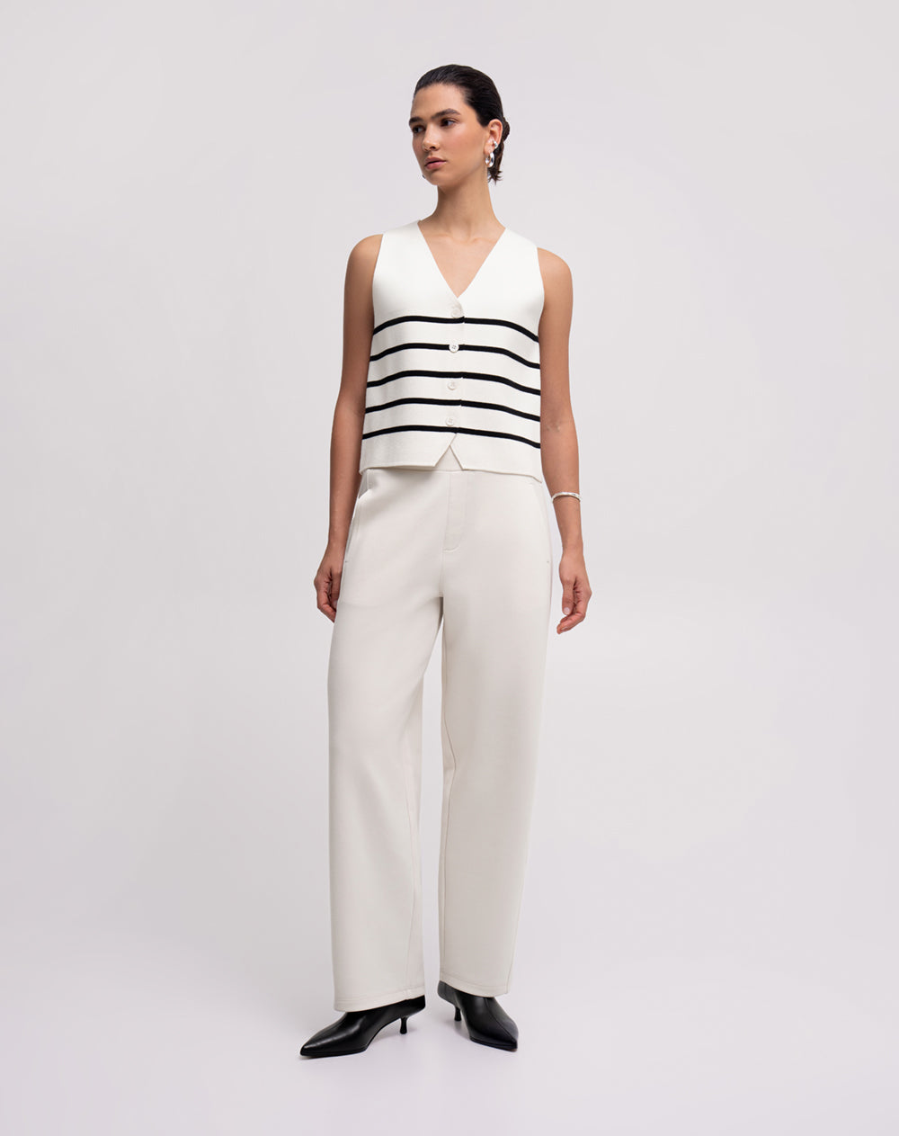 Pantalón wide leg tiro medio habano mujer