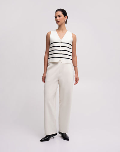 Pantalón wide leg tiro medio habano mujer