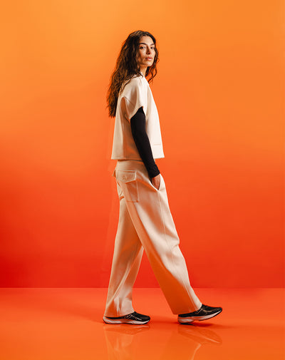 Pantalón confort  wide leg tiro medio habano mujer