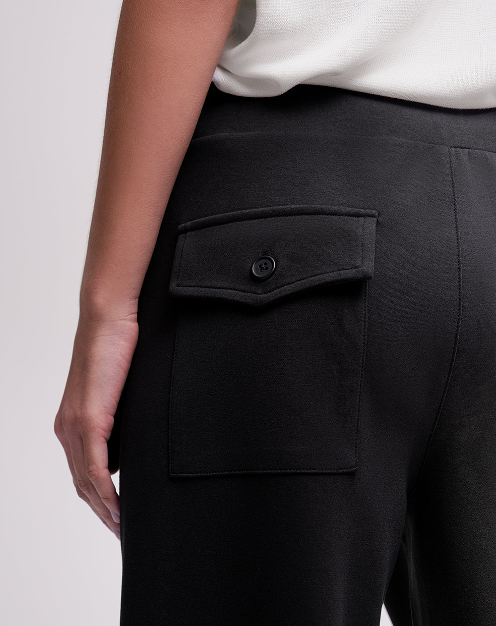 Pantalón wide leg tiro medio negro mujer
