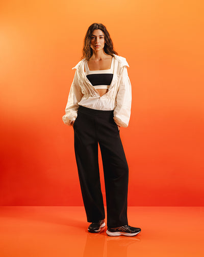 Pantalón confort wide leg tiro medio negro mujer