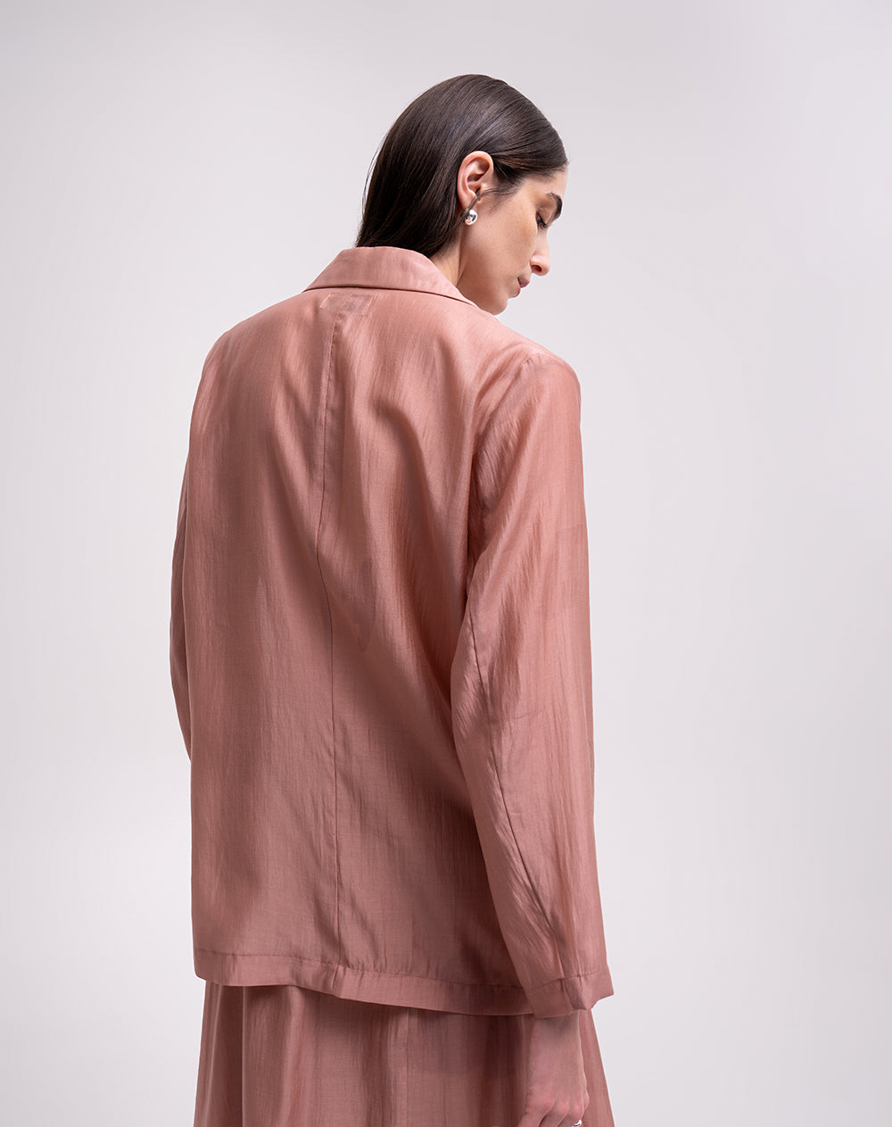 Blazer oversize semitransparente rosado mujer