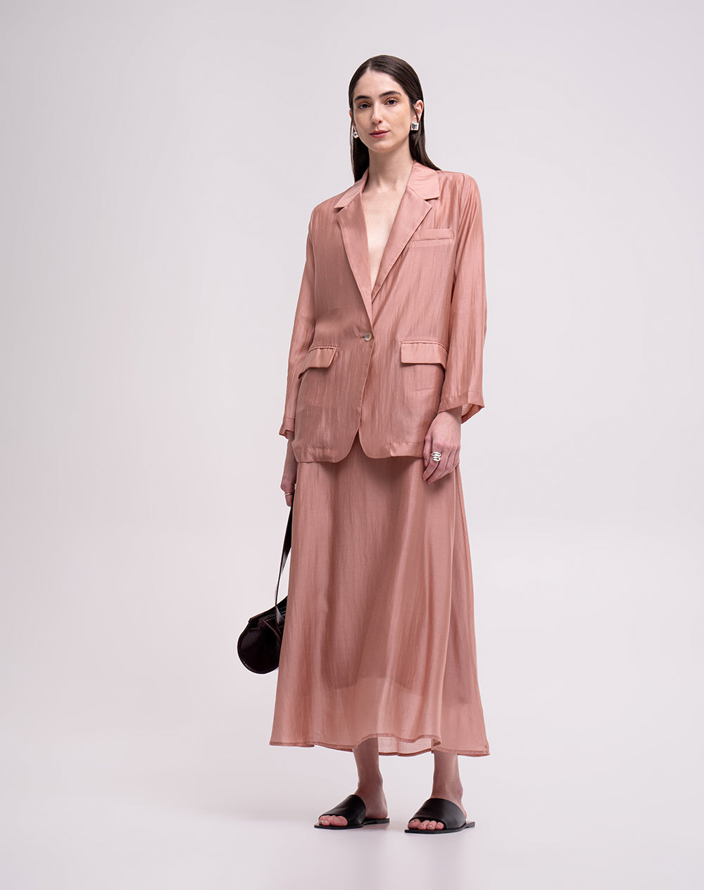 Blazer oversize semitransparente rosado mujer