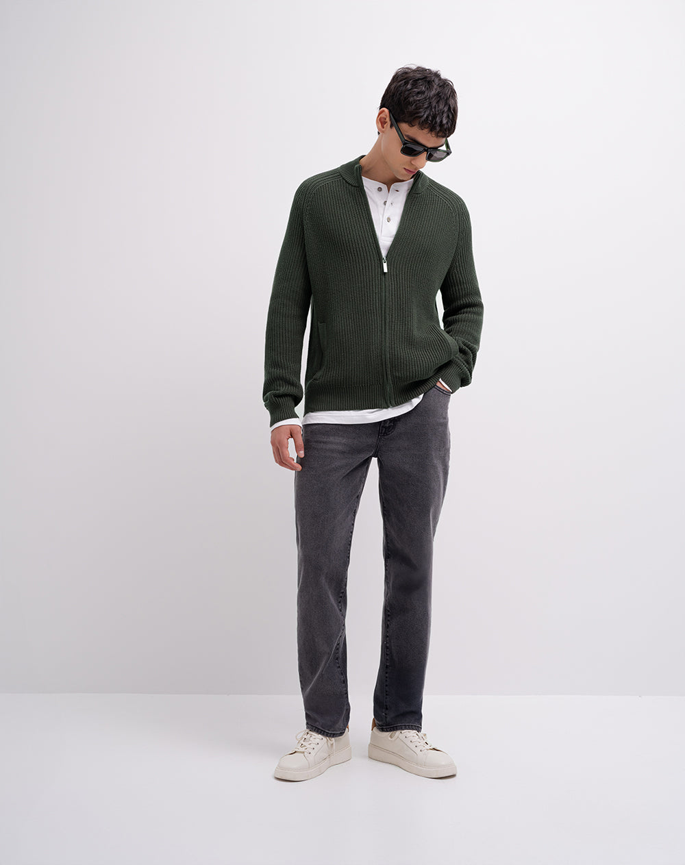 Suéter regular tejido de punto algodón verde hombre