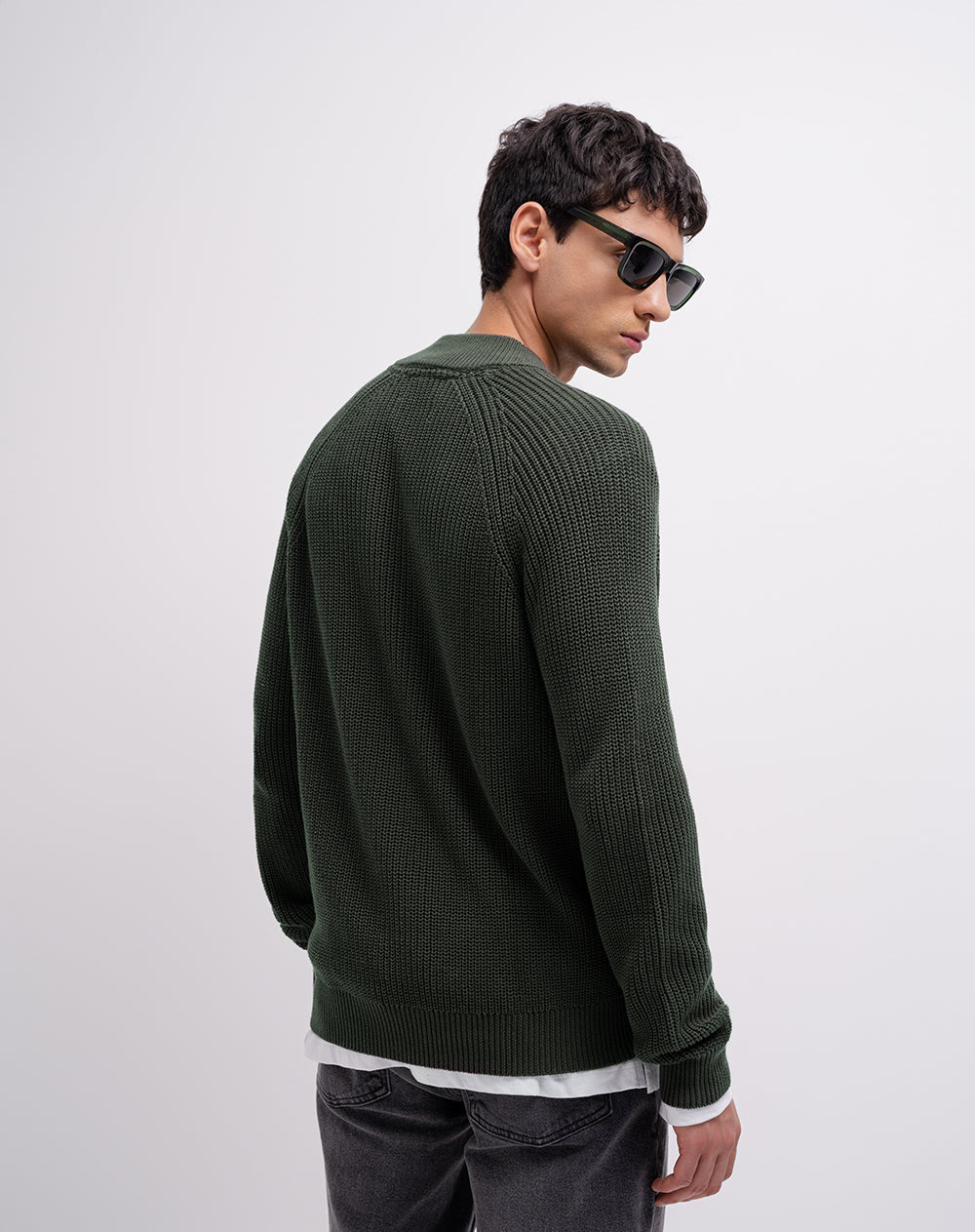 Suéter regular tejido de punto algodón verde hombre