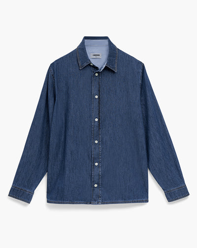 Camisa regular fit manga larga índigo medio