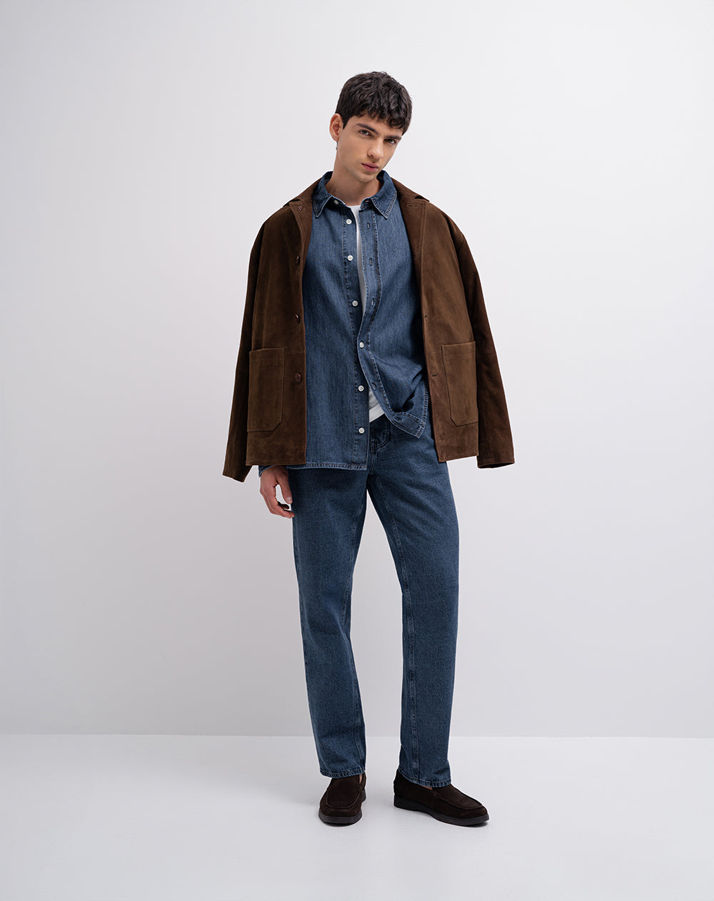 Camisa manga larga regular algodón índigo medio hombre