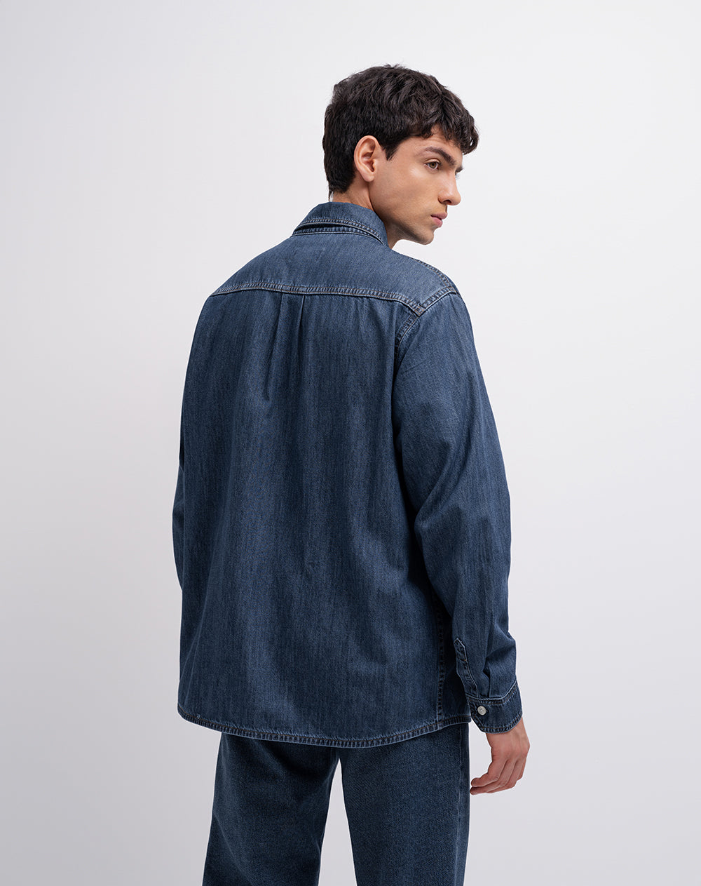 Camisa manga larga regular algodón índigo medio hombre