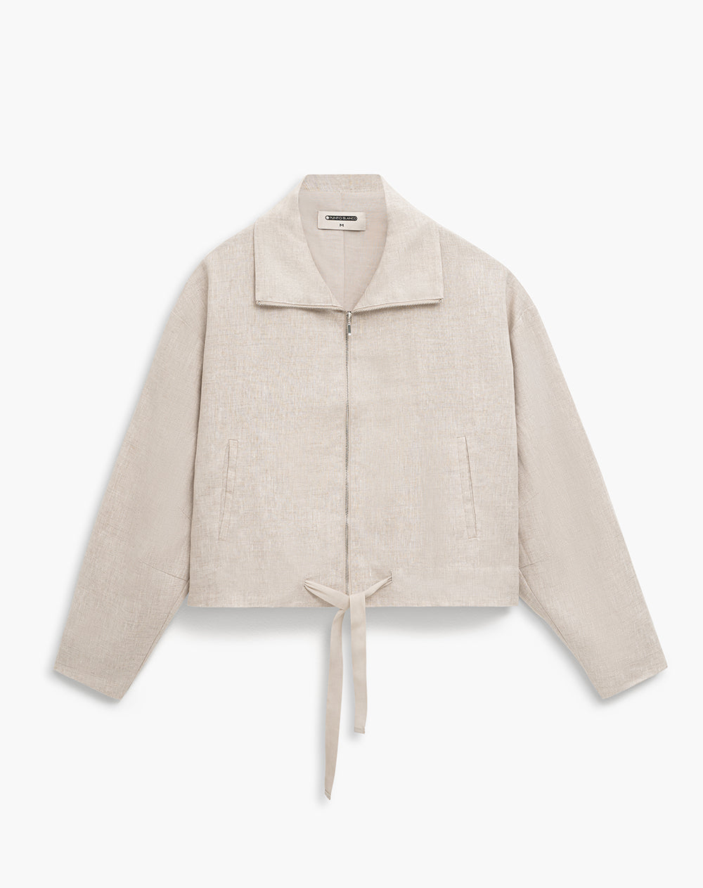 Chaqueta loose cuello alto en lino habana mujer