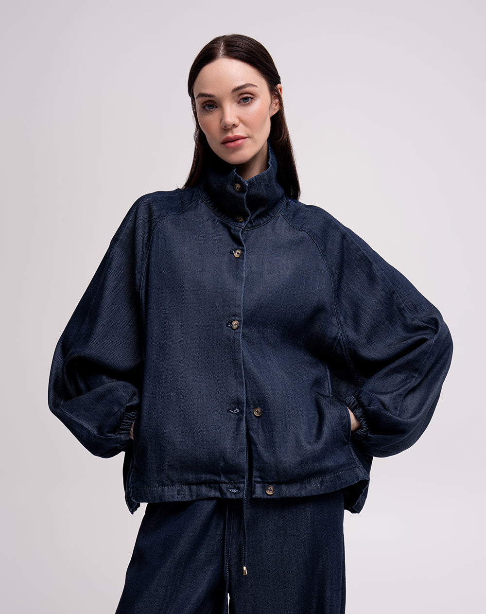 Chaqueta oversized fit sin capucha azul indigo