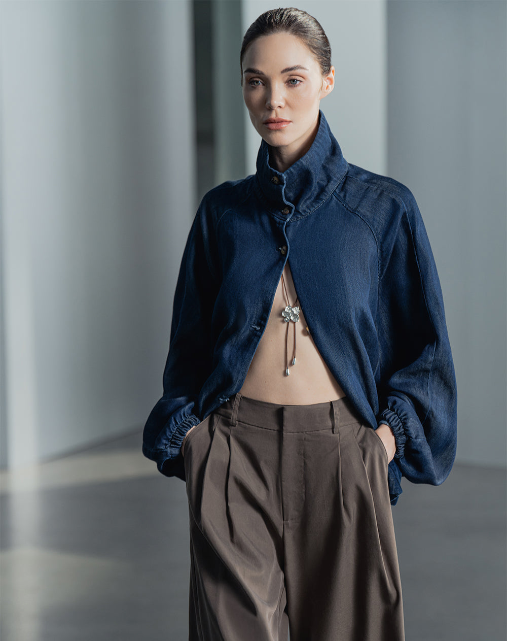 Chaqueta oversize  azul indigo mujer