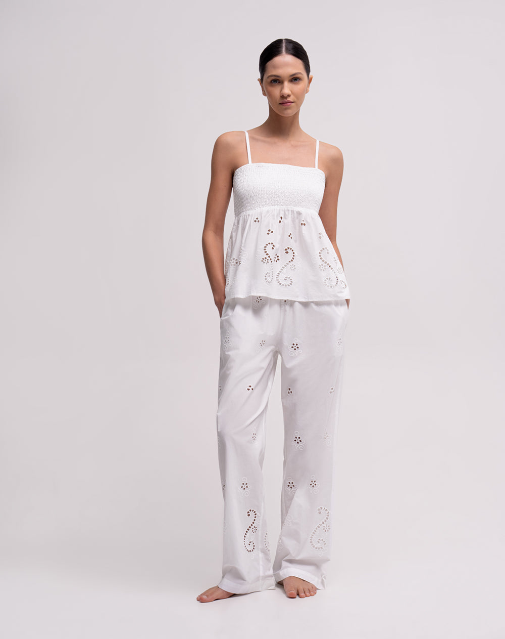 Pantalón de pijama algodón blanco mujer