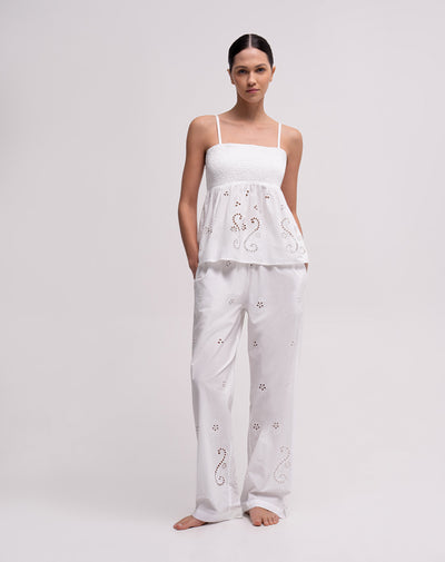 Pantalón de pijama algodón blanco mujer