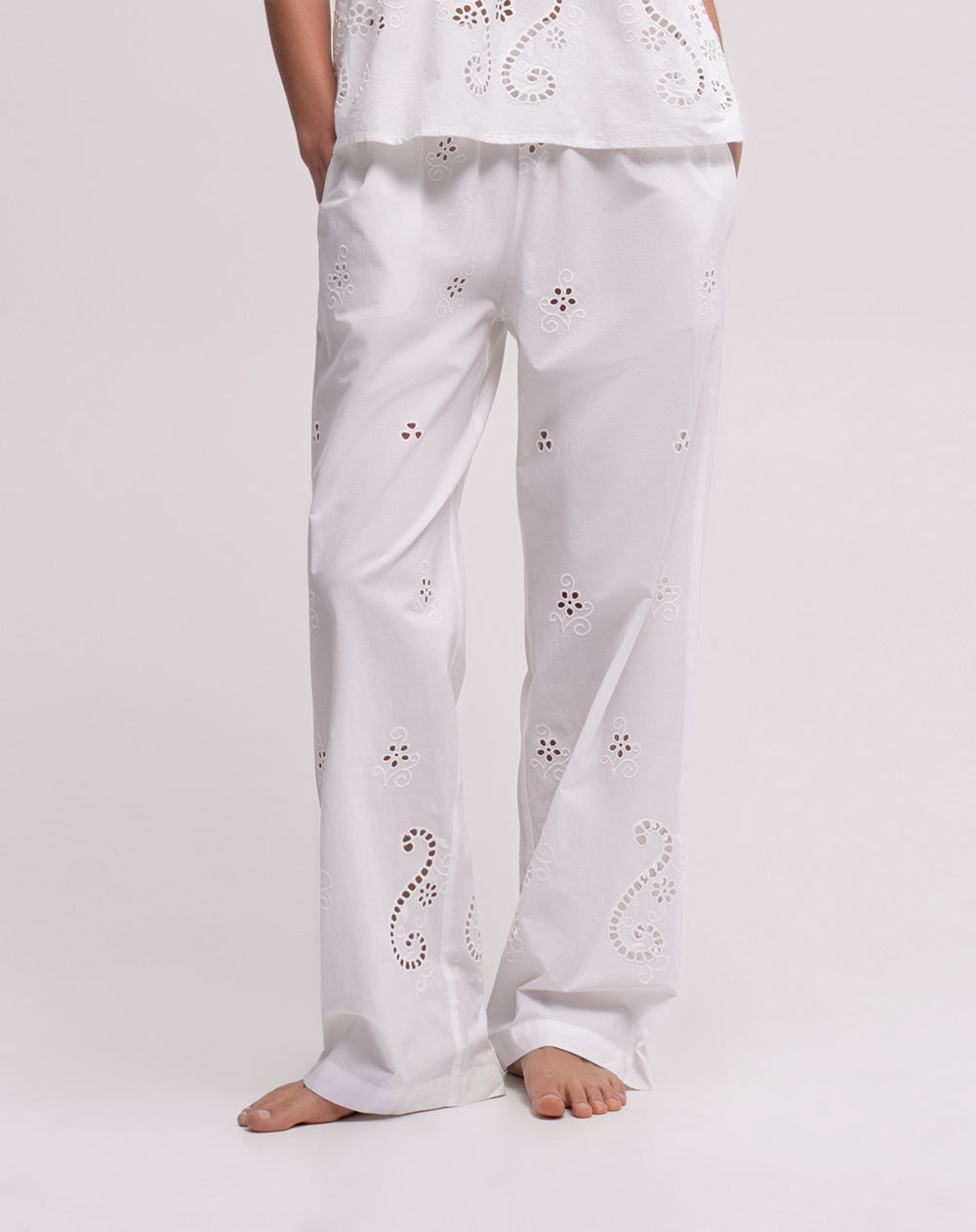 Pantalón de pijama algodón blanco mujer