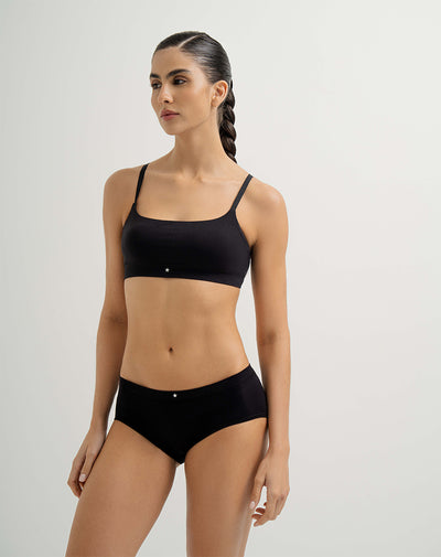 Top soporte medio pocas costuras y cargaderas graduables negro