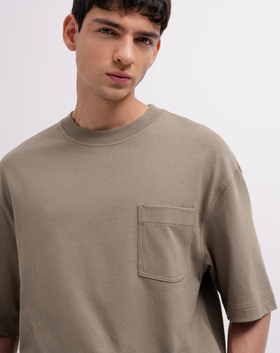 Camiseta confort regular algodón café hombre