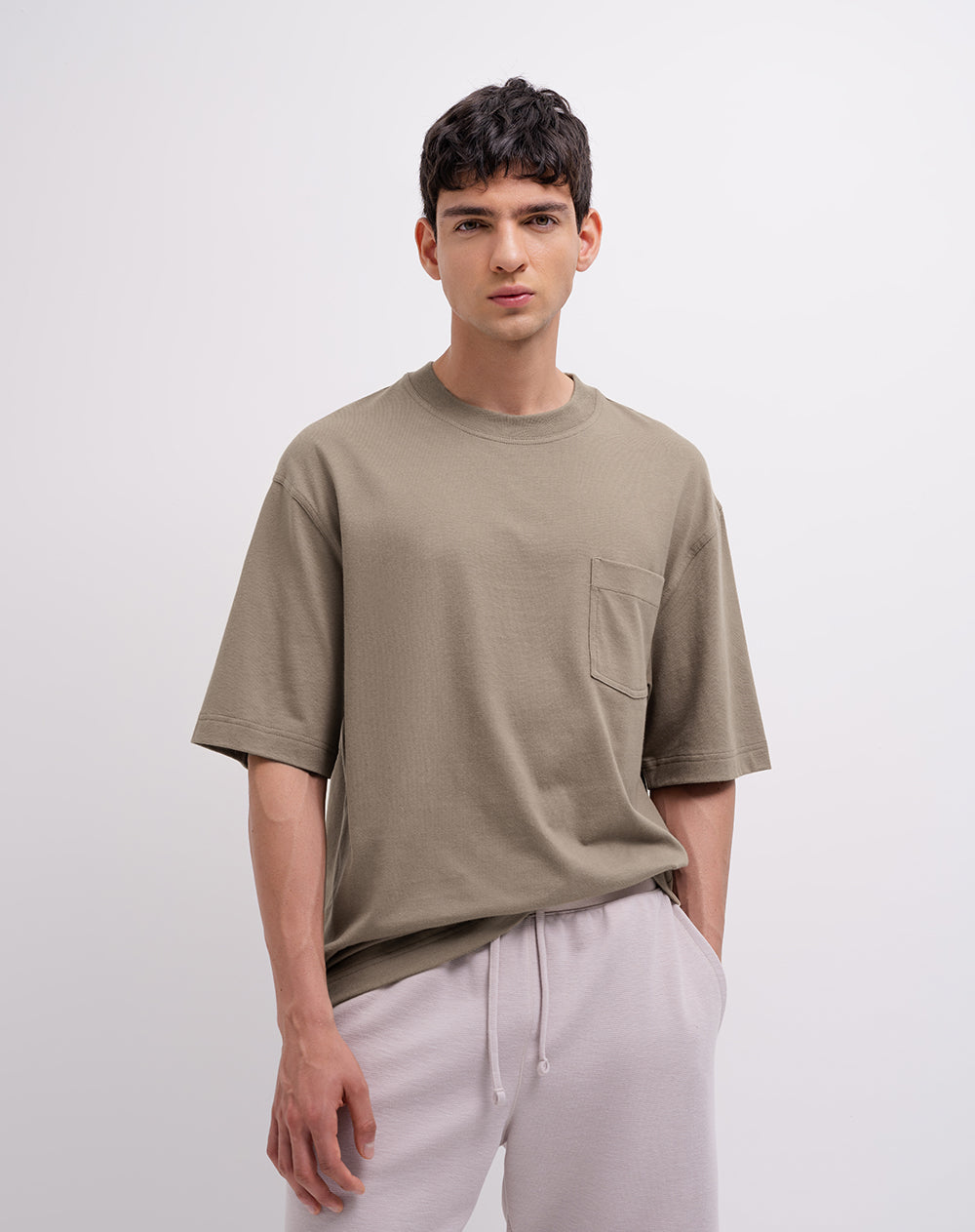 Camiseta confort regular algodón café hombre