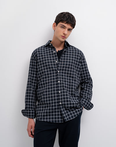 Camisa regular manga larga azul cuadros hombre