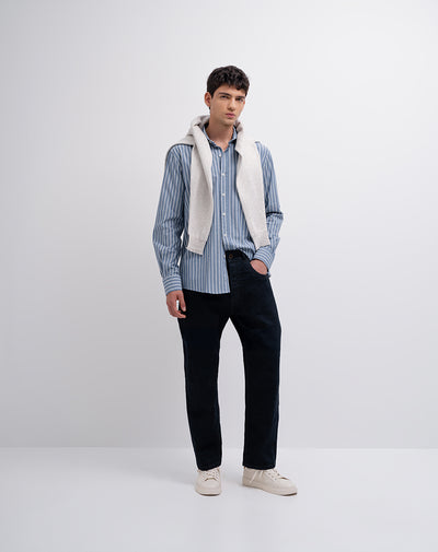 Camisa regular fit manga larga azul con rayas