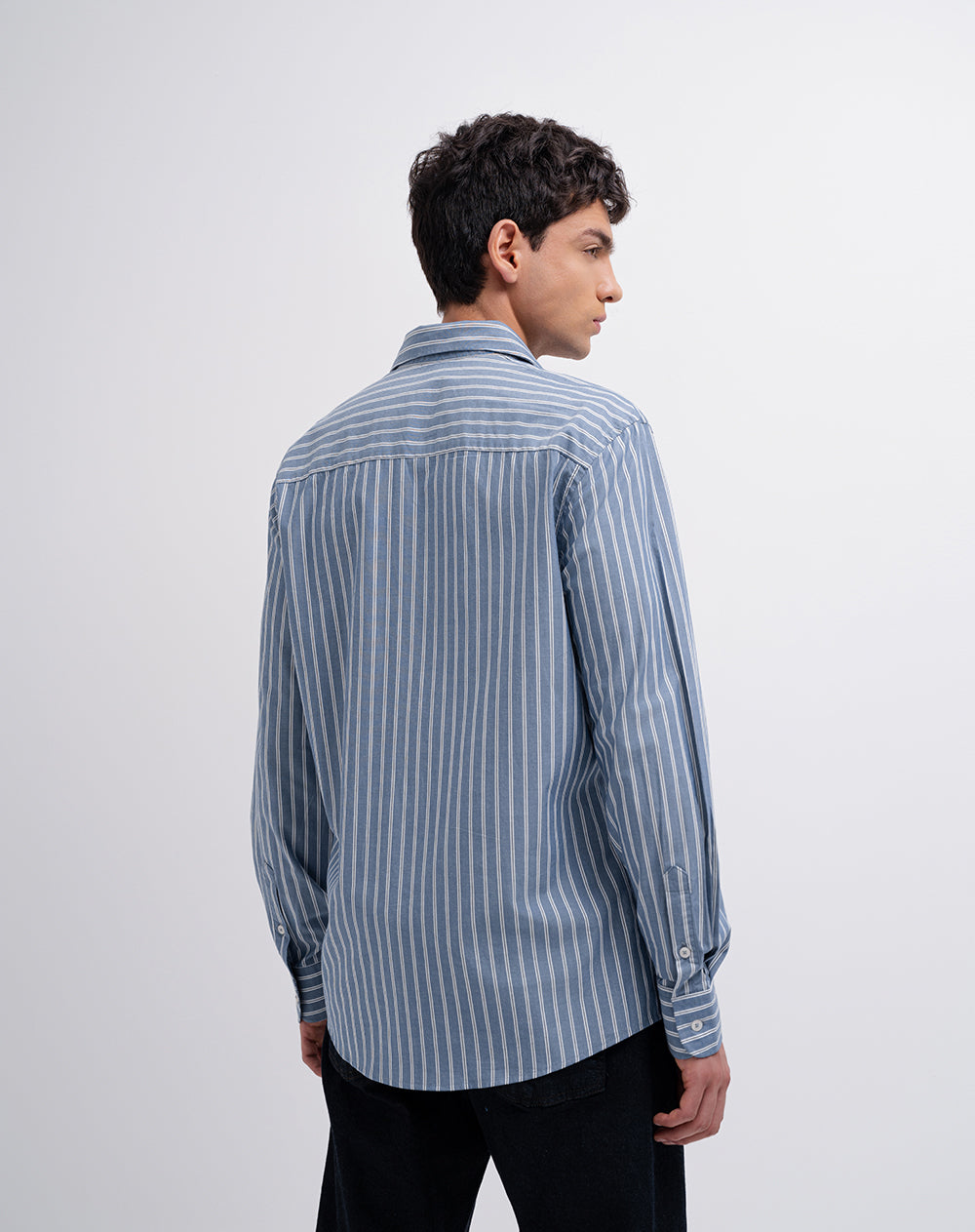 Camisa regular fit manga larga azul con rayas