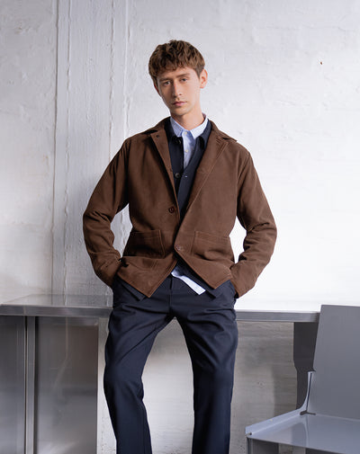 Chaqueta regular cuero gamuza café hombre