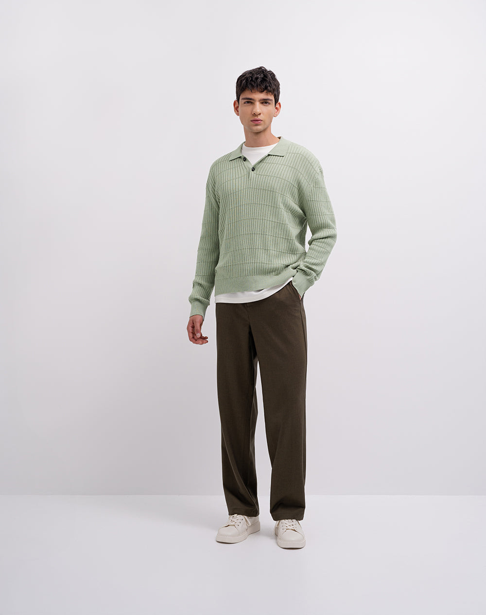 Suéter regular tejido de punto algodón verde hombre