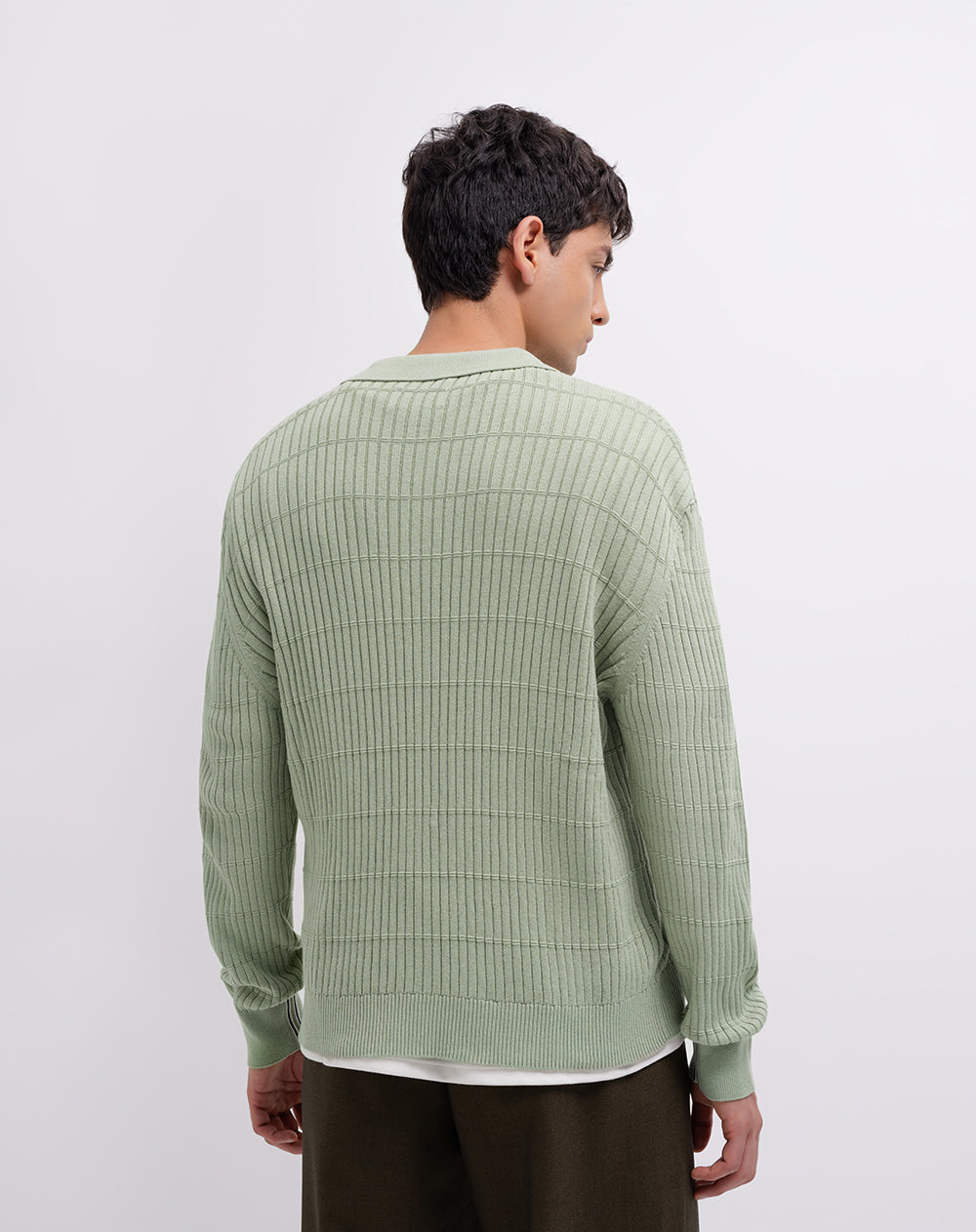 Suéter regular tejido de punto algodón verde hombre