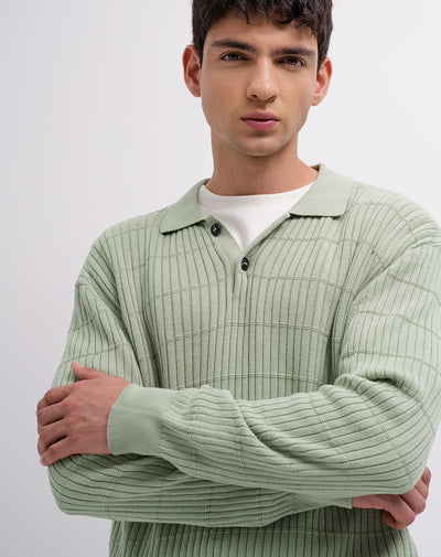 Suéter regular tejido de punto algodón verde hombre