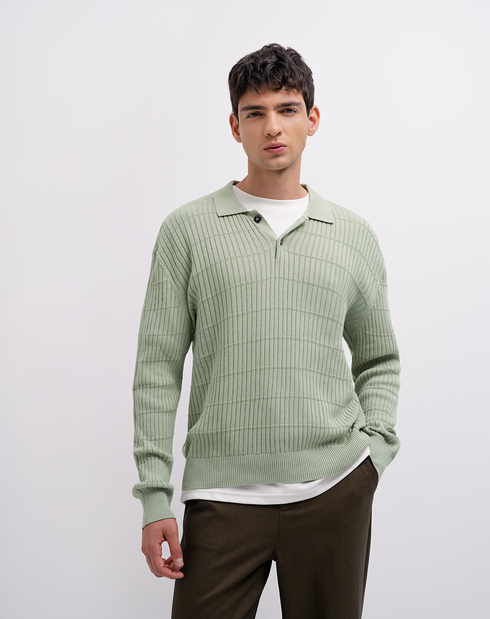 Suéter regular tejido de punto algodón verde hombre