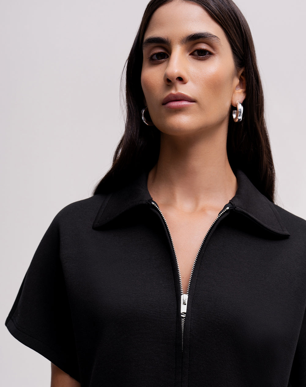Chaleco oversize cremallera negro mujer