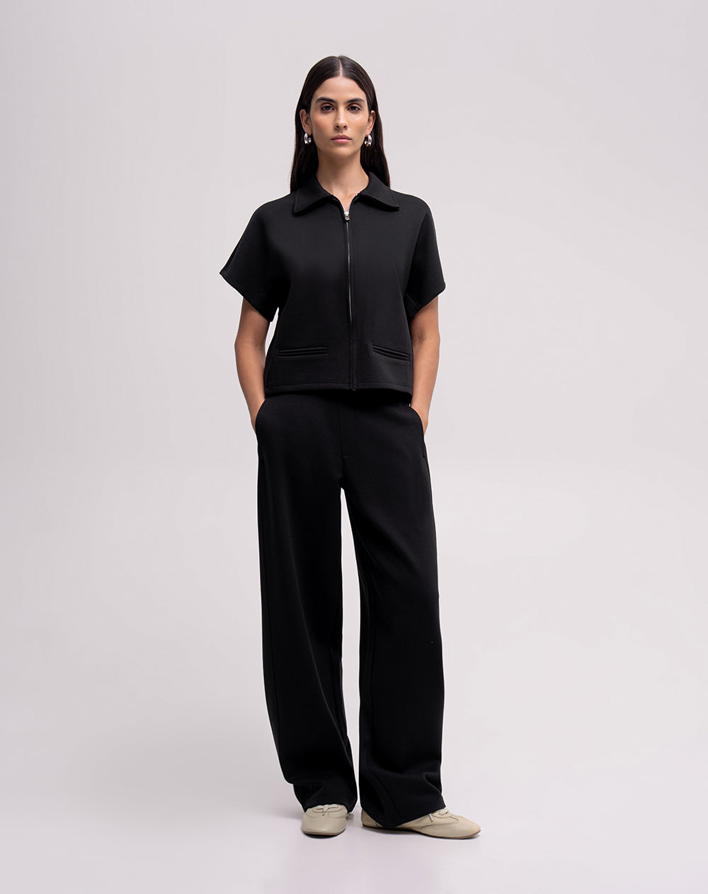 Chaleco oversize cremallera negro mujer