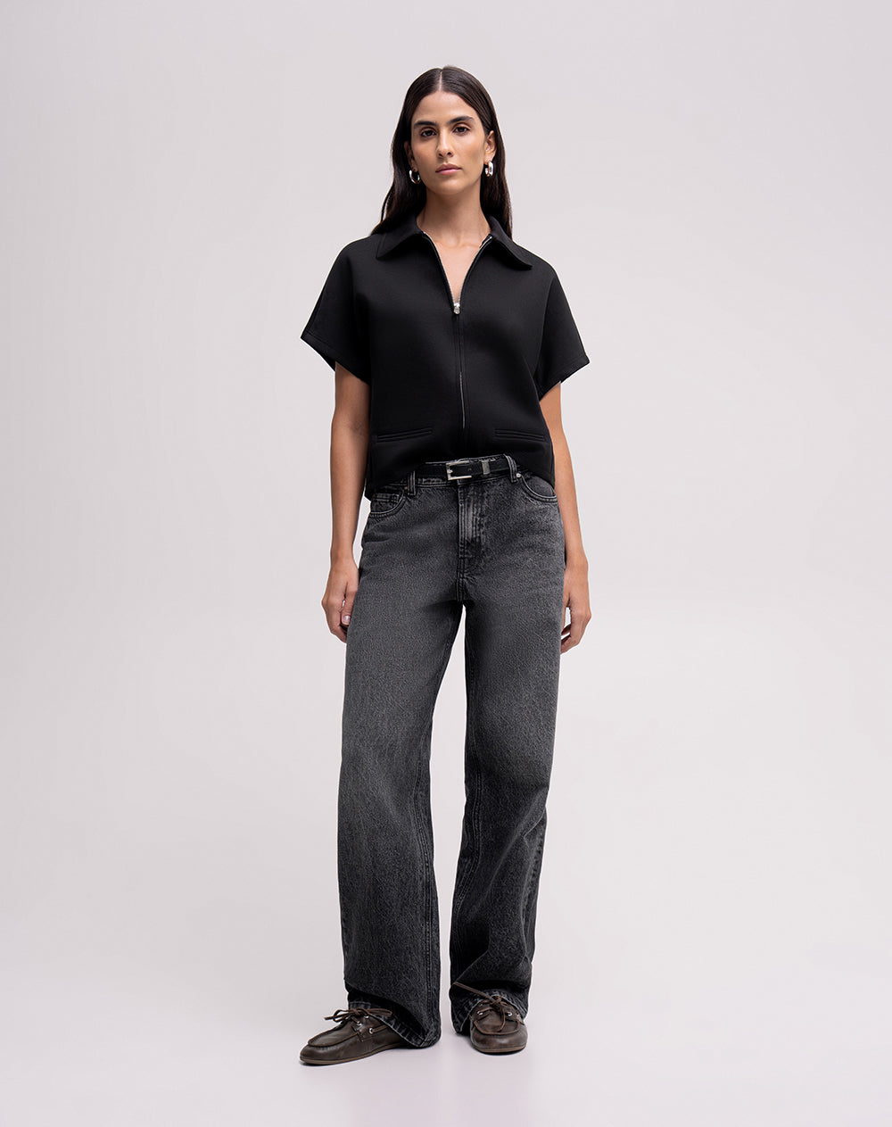 Chaleco oversize cremallera negro mujer