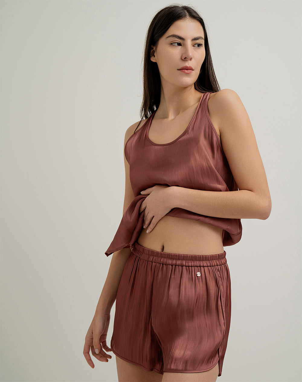 Short de pijama mujer satín terracota