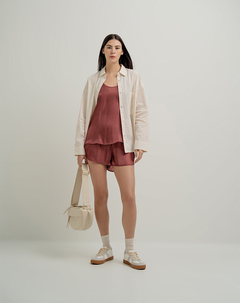 Short de pijama mujer satín terracota