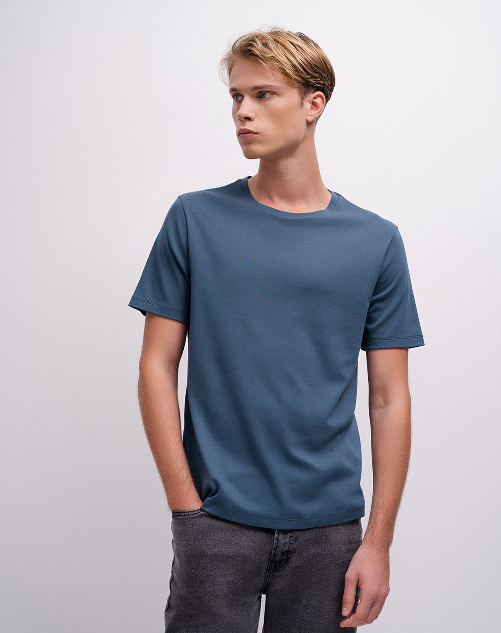 Camiseta regular algodón supima azul hombre
