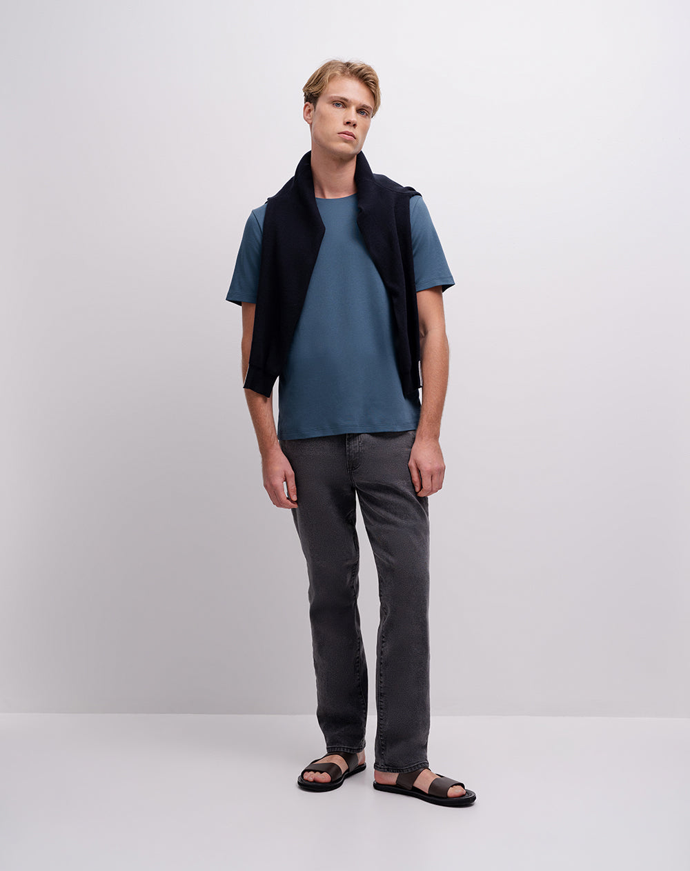 Camiseta regular algodón supima azul hombre