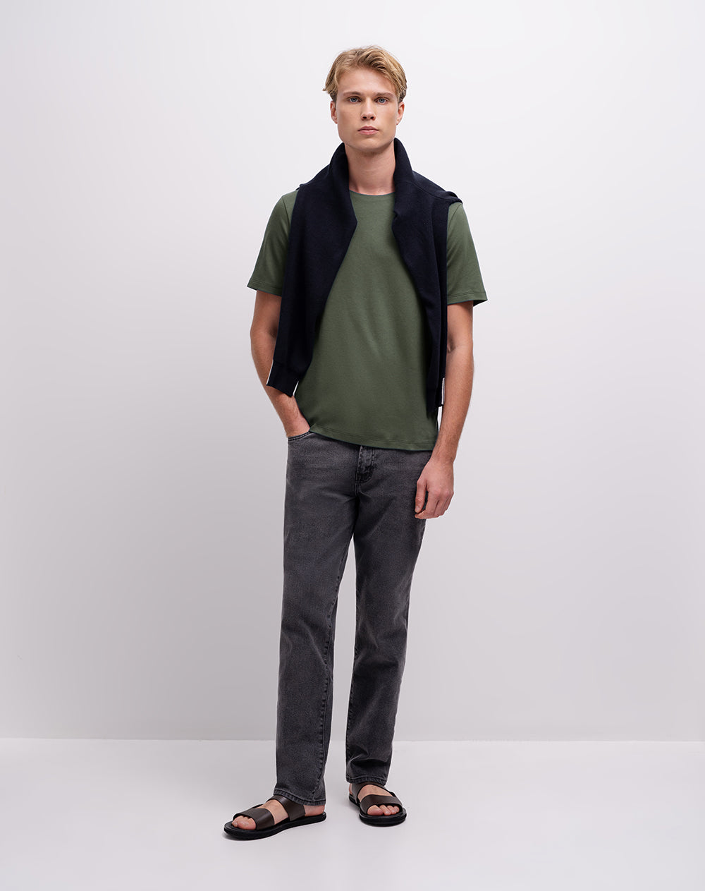 Camiseta regular algodón supima azul hombre