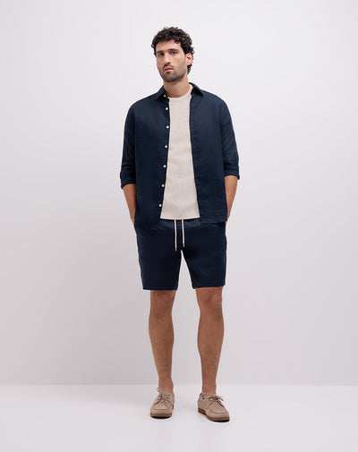 Bermuda regular lino azul hombre