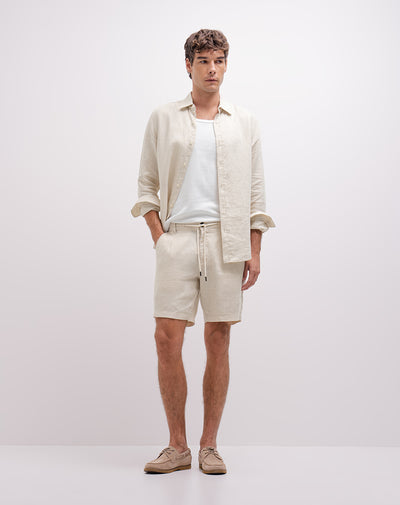 Bermuda regular lino kaki hombre