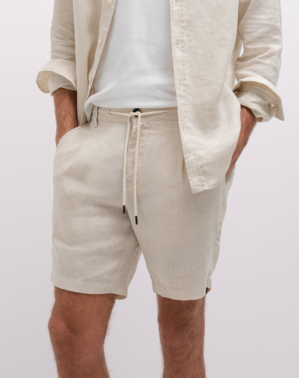 Bermuda regular lino kaki hombre