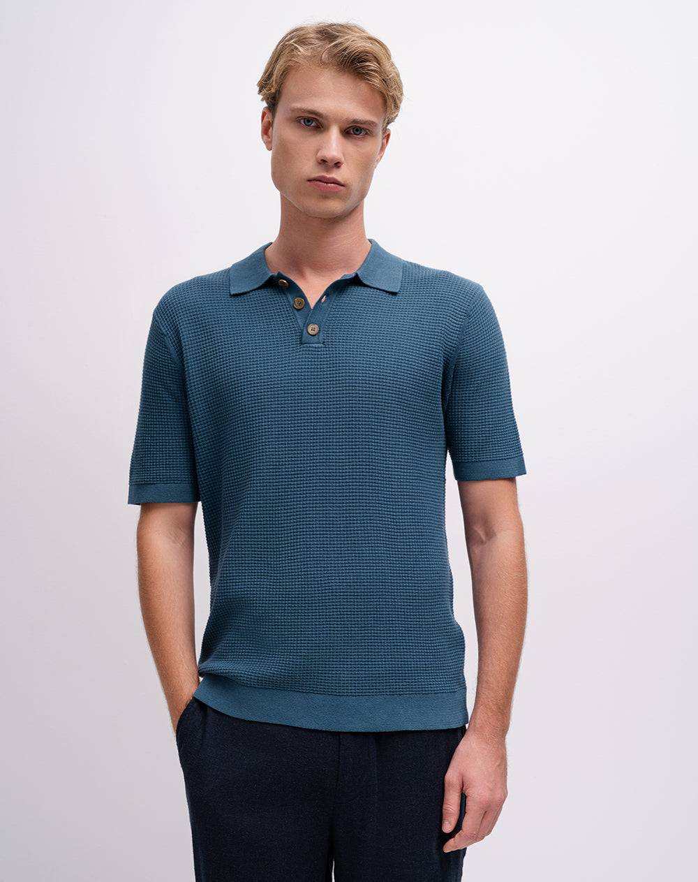 Polo regular tejido de punto algodón azul hombre