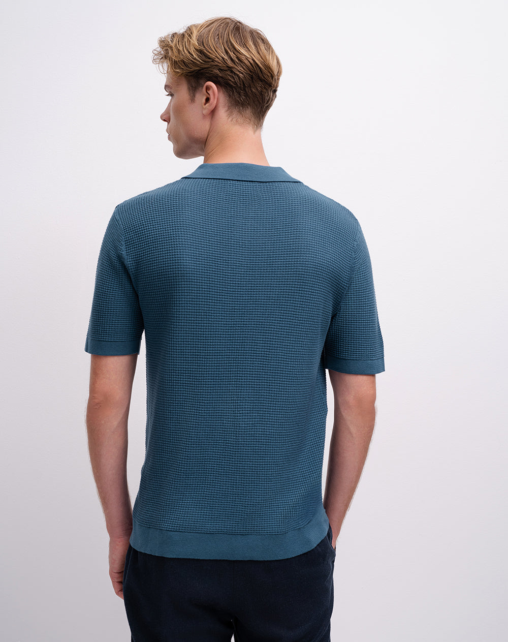 Polo regular tejido de punto algodón azul hombre